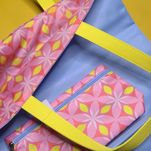 NWT CLINIQUE REVERSIBLE BLUE BAG AND POUCH SET - Picture 5 of 7